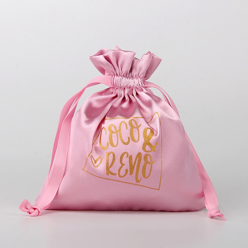 Custom Logo Size Color Recycled Small Pouch Nylon Satin Drawstring Bag for Wig Cloth Jewelry Cosmetic Packaging