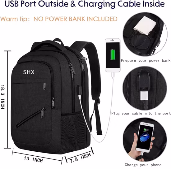 Geschäftsreise-Laptop-Rucksäcke aus Polyester mit großem Fassungsvermögen und USB-Ladegerät